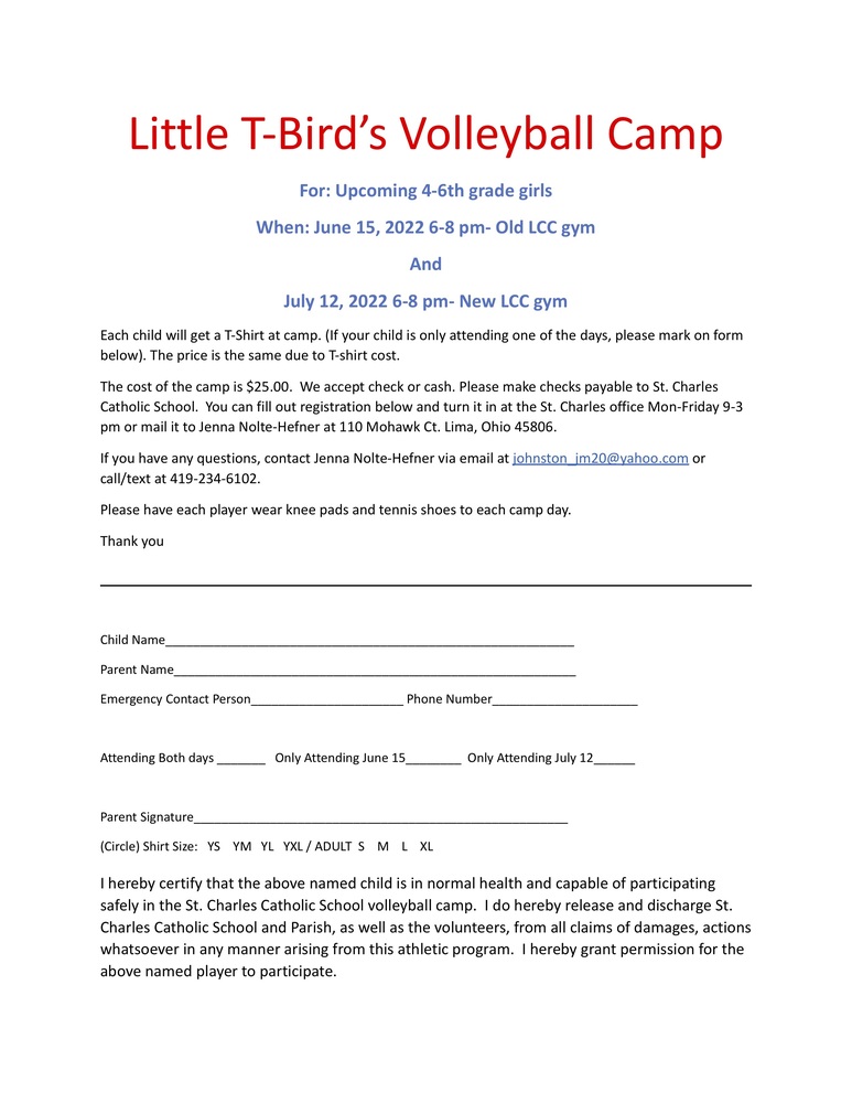 Little T-Bird's Volleyball Camp